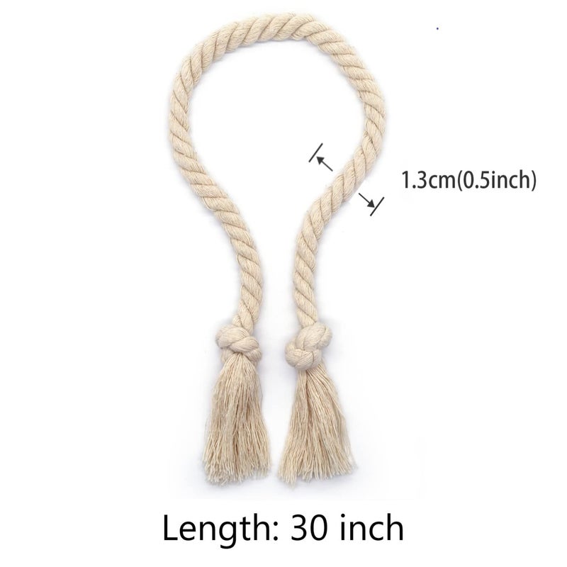 Yteseery 4 Pack Rope Curtain Tiebacks, Natural Cotton Curtain Holdbacks, Outdoor Curtain Tiebacks for Patio Gazebo Pergola Cabana, Decorative Curtain Tie for Rustic Farmhouse Village Theme, Beige - Image 4